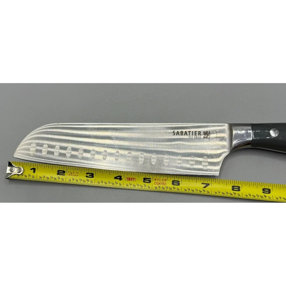 Sabatier 21C890 2 Piece Knife Set 7in Santoku 8in Slicer Damascus Etched Steel